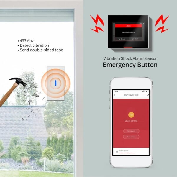 Détecteur de Vibrations sans Fil RF433, Alimenté par Batterie, pour Systèmes d'Alarme - Imagen 2